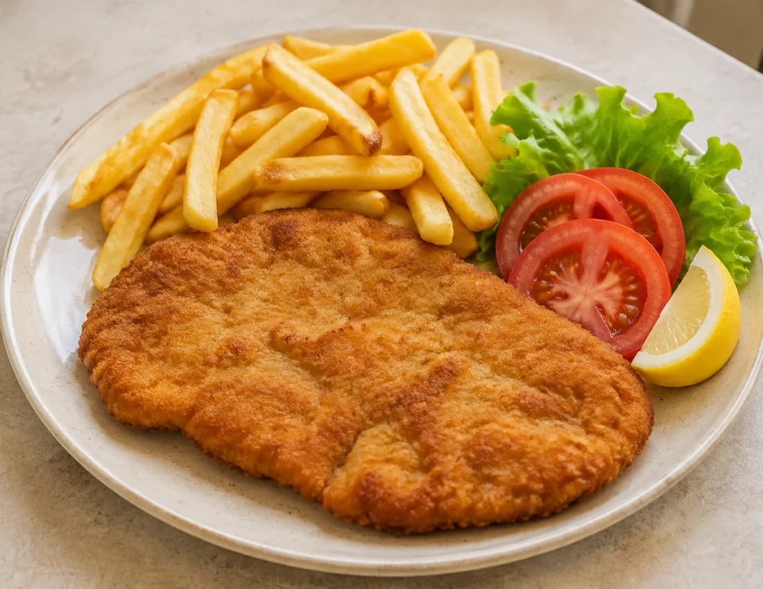 Milanesa con papas doradas